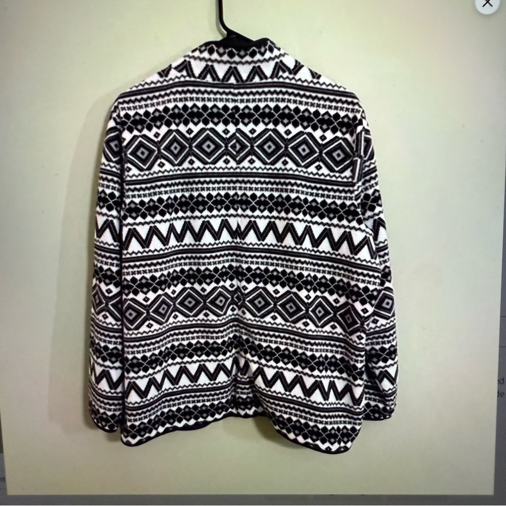 Talbots Women's Black White fair isle geometric fleece zip jacket - Picture 10 of 10
